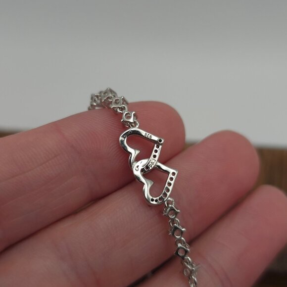 7 Inch 925 Sterling Silver Topaz Gem Hearts Adjustable Bracelet A145 - Picture 5 of 7